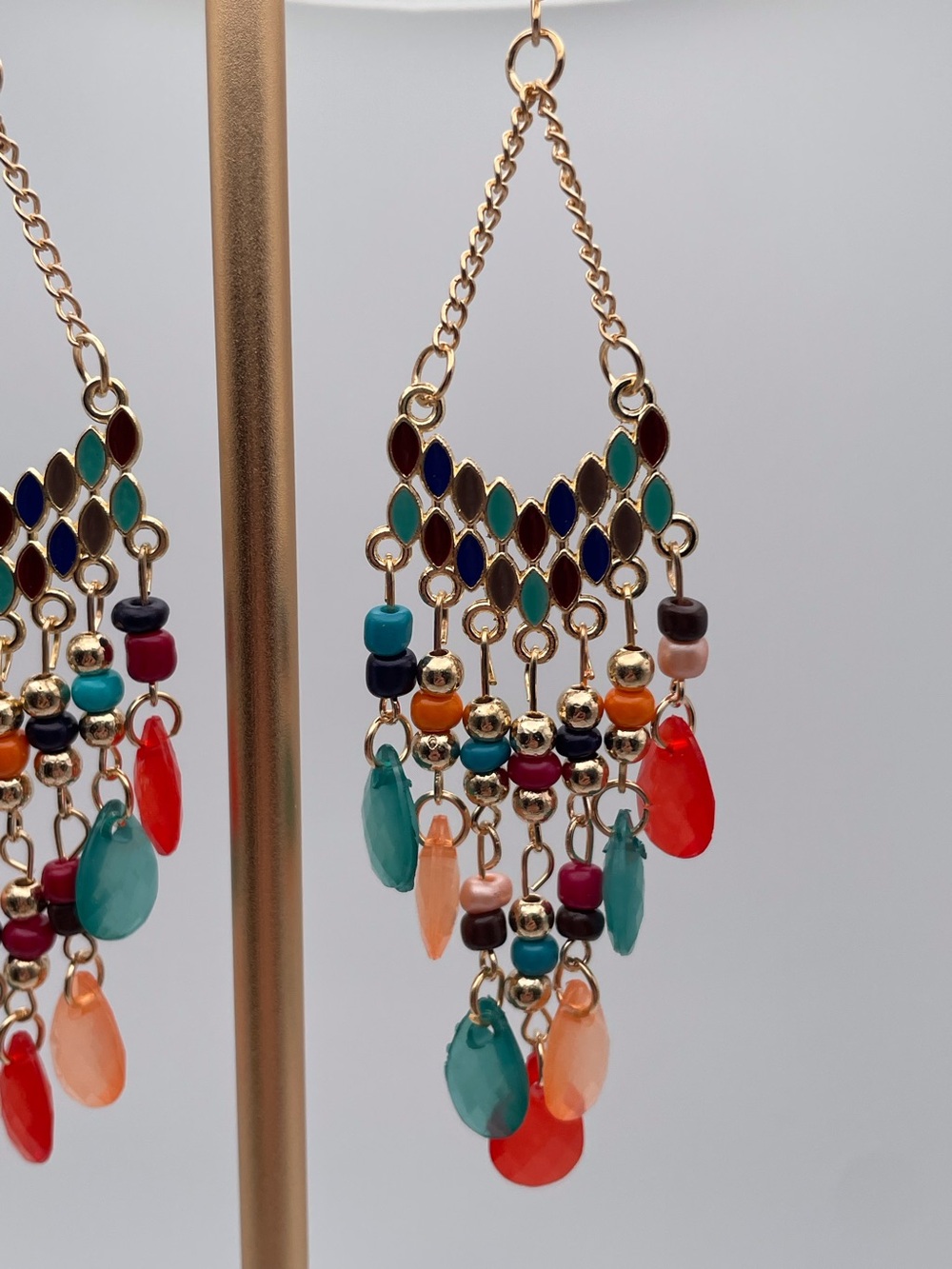 Multicolored Water Drop Beaded Dangling Earrings - Picture 6 of 13
